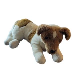 Realistic American Wego P20" Terrier Dog Puppy Laying Down White and Brown